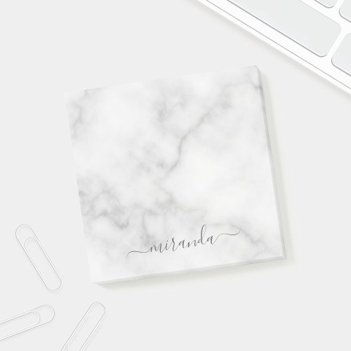 Modern Script Personalized Name White Marble Post_it Notes