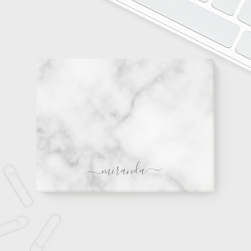 Modern Script Personalized Name White Marble Post_it Notes