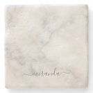 Modern Script Personalized Name White Marble Stone Coaster Modern Script Personalized Name White Marble Stone Coaster