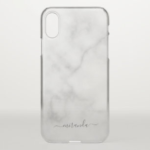 Modern Script Personalized Name White Marble iPhone XS Case