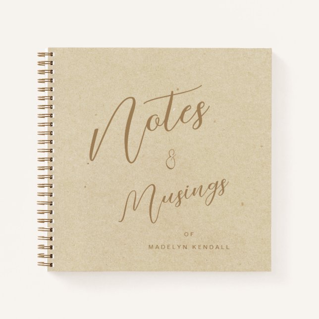 Modern Script Personalized Notes & Musings Gold Notebook (Front)