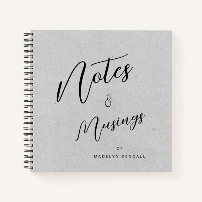 Modern Script Personalized Notes & Musings Gray Notebook (Front)