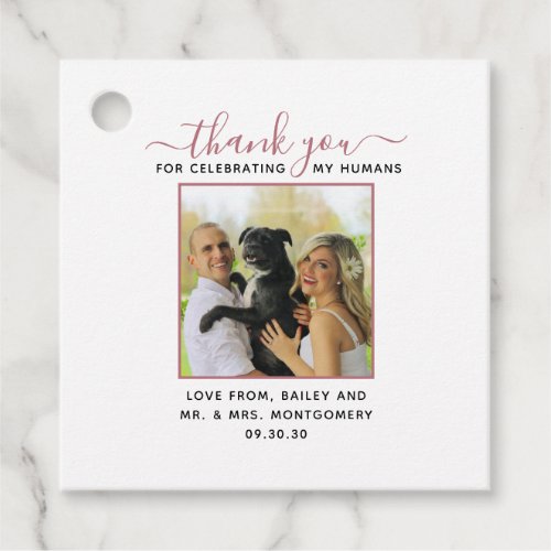 Modern Script Personalized Pet Wedding Photo Favor Tags