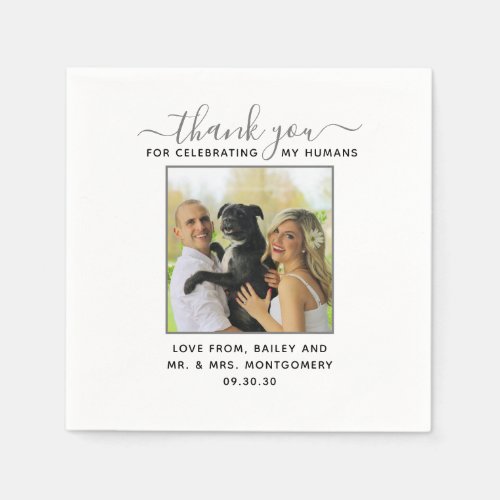 Modern Script Personalized Pet Wedding Photo Napkins