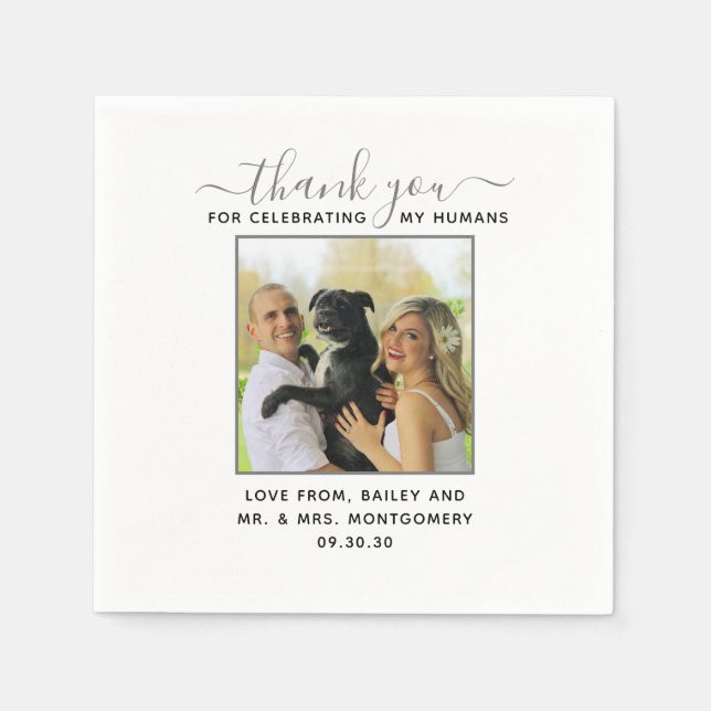 Modern Script Personalized Pet Wedding Photo Napkins (Front)