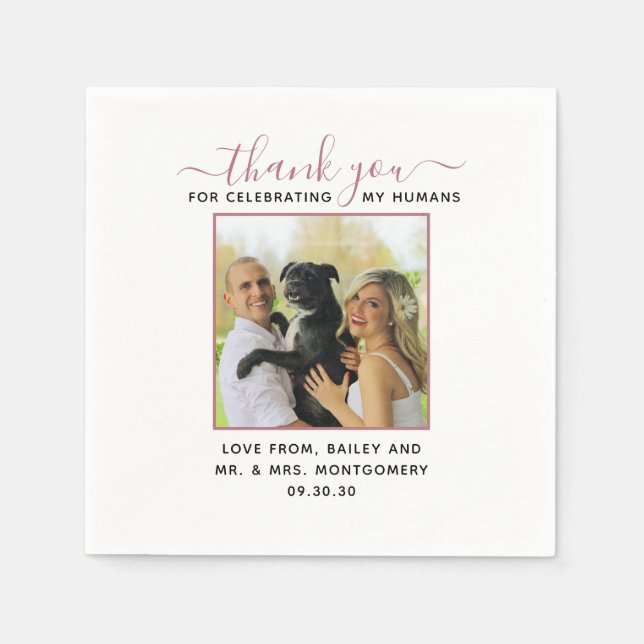 Modern Script Personalized Pet Wedding Photo Napkins (Front)