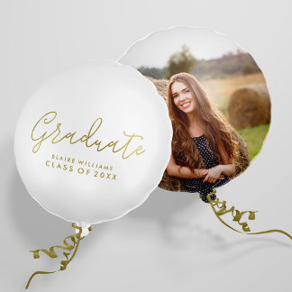 Modern Script Personalized Photo Graduation Balloon