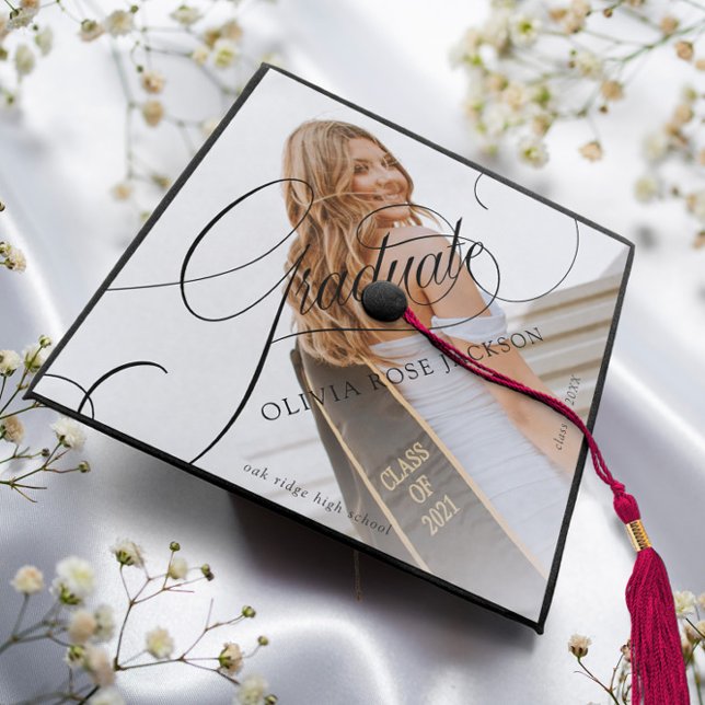 Modern Script Personalized Photo Graduation Cap Topper (Creator Uploaded)