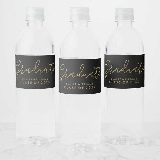 Modern Script Personalized Photo Graduation Water Bottle Label (Bottles)