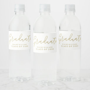 Modern Script Personalized Photo Graduation Water Bottle Label