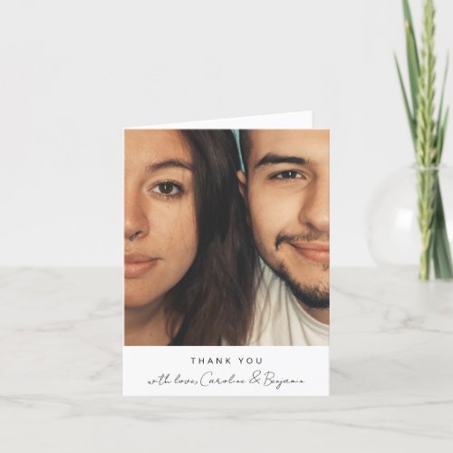 Modern Script Personalized Photo Message Folded Thank You Card