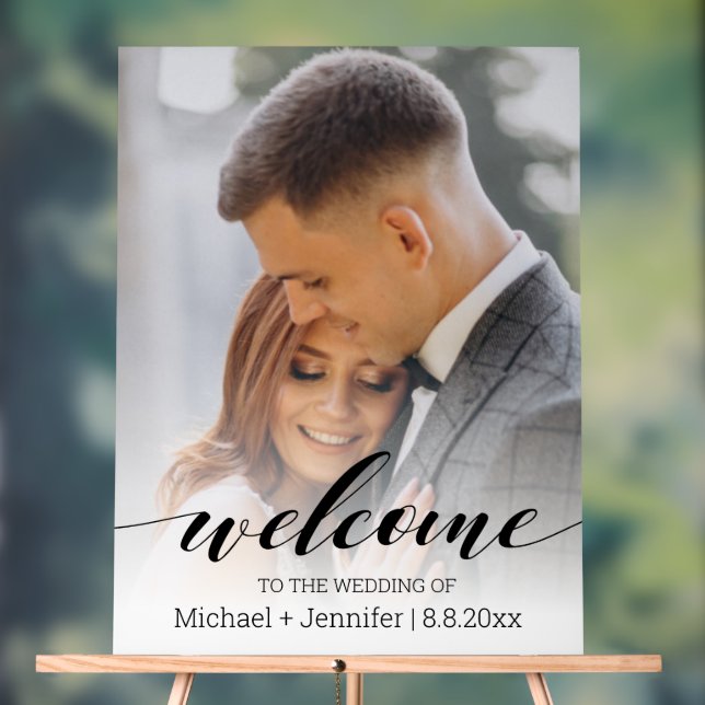 modern script personalized photo wedding welcome  acrylic sign (Neutral)