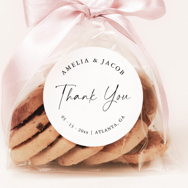 Modern Script Personalized Wedding Favor  Classic Round Sticker (Creator Uploaded)