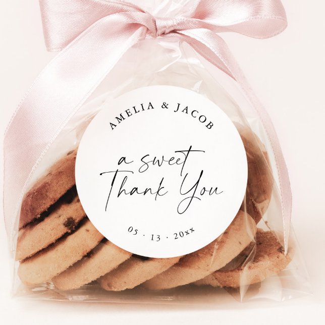 Modern Script Personalized Wedding Favor  Classic Round Sticker (Creator Uploaded)