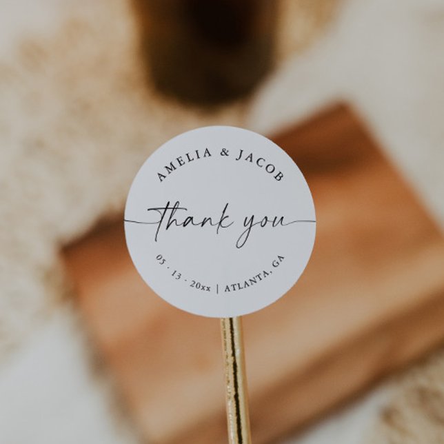 Modern Script Personalized Wedding Favor  Classic Round Sticker (Creator Uploaded)