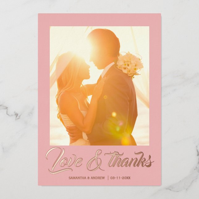 Modern script personalized wedding thank you card (Front)