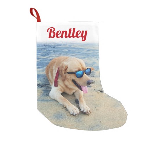Modern Script Pet Name  Photo Cute Festive Red Small Christmas Stocking