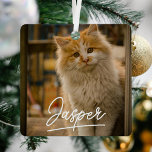 Modern Script Pet Photo Christmas Metal Ornament<br><div class="desc">Make your tree truly special this holiday season with our charming and adorable personalized pet photo Christmas ornament. Simply select a beloved image of your furry companion and add their name for a truly unique and heartwarming touch. Perfect for pet owners looking to add some extra joy and love to...</div>