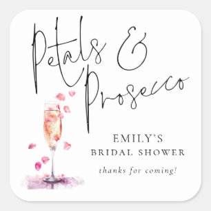 Modern Script Petals Prosecco Bridal Shower Thanks Square Sticker