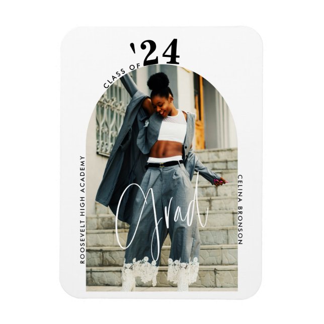 Modern Script Photo 2024 Minimalist Graduation Magnet (Vertical)