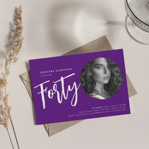 Modern Script Photo 40th Birthday Party Purple Invitation