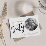 Modern Script Photo 60th Birthday Black & White Invitation<br><div class="desc">An elegant "60th Birthday" party invitation design with personalized photo,  modern typography and custom text.</div>