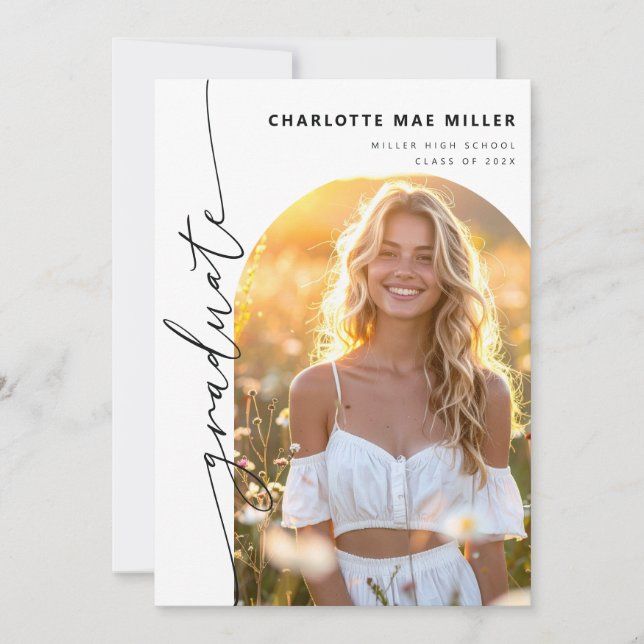 Modern Script Photo Arch Graduation Announcement (Front)
