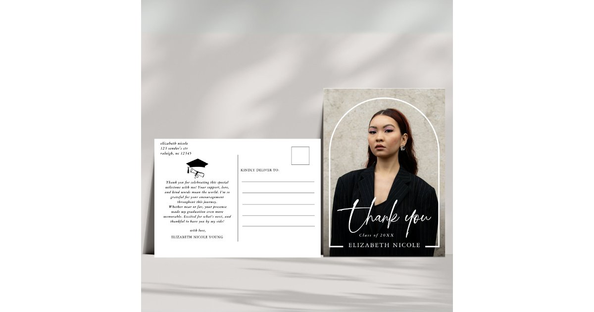 Modern Script Photo Arch Graduation Thank You Postcard | Zazzle