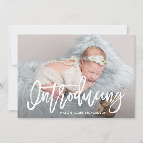 Modern Script Photo Baby Boy Birth Announcement