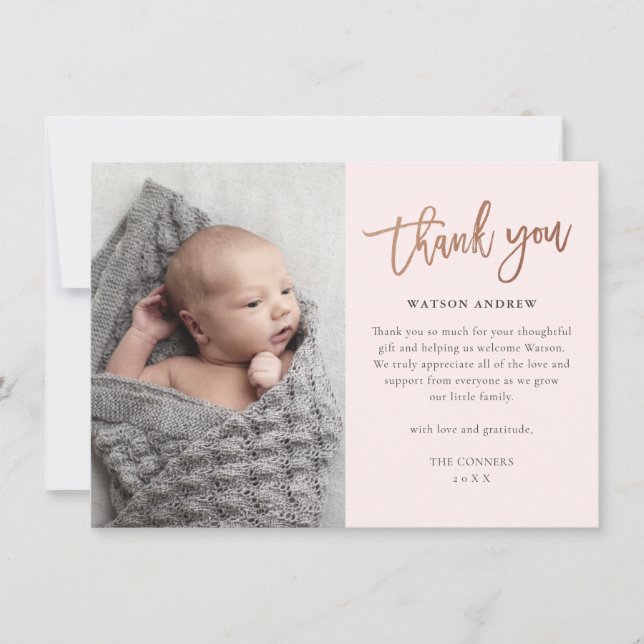Modern Script Photo Baby Thank You Card (Front)