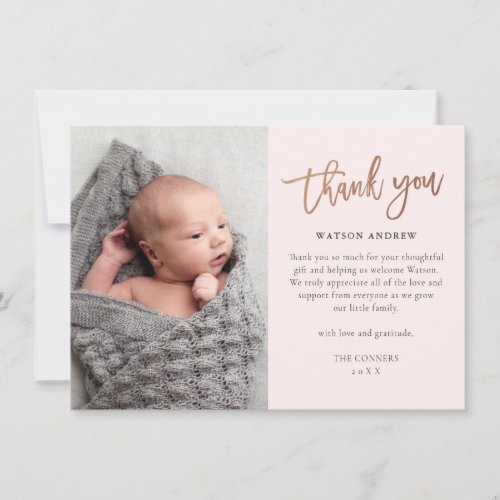 Modern Script Photo Baby Thank You Card