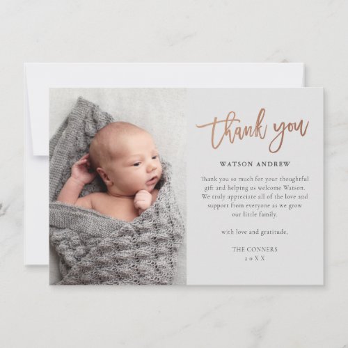 Modern Script Photo Baby Thank You Card