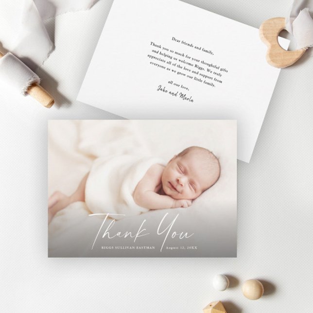 Modern Script Photo Baby Thank You Card (Creator Uploaded)
