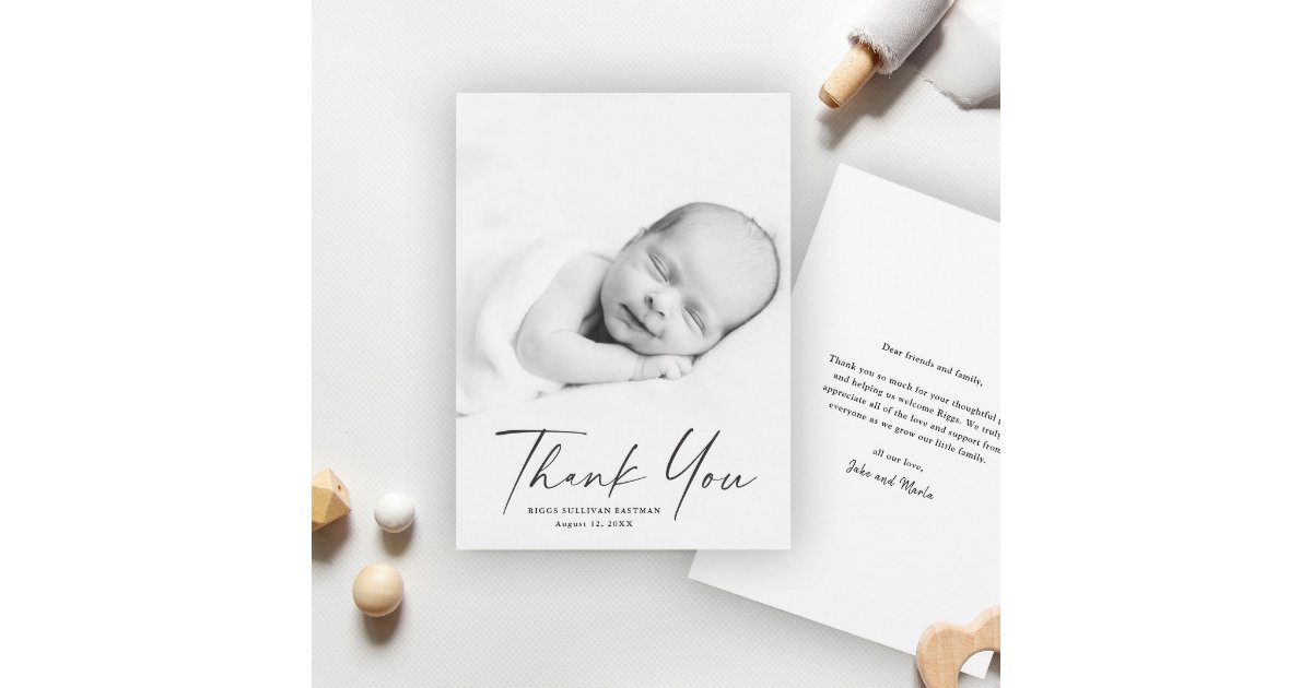 Modern Script Photo Baby Thank You Card