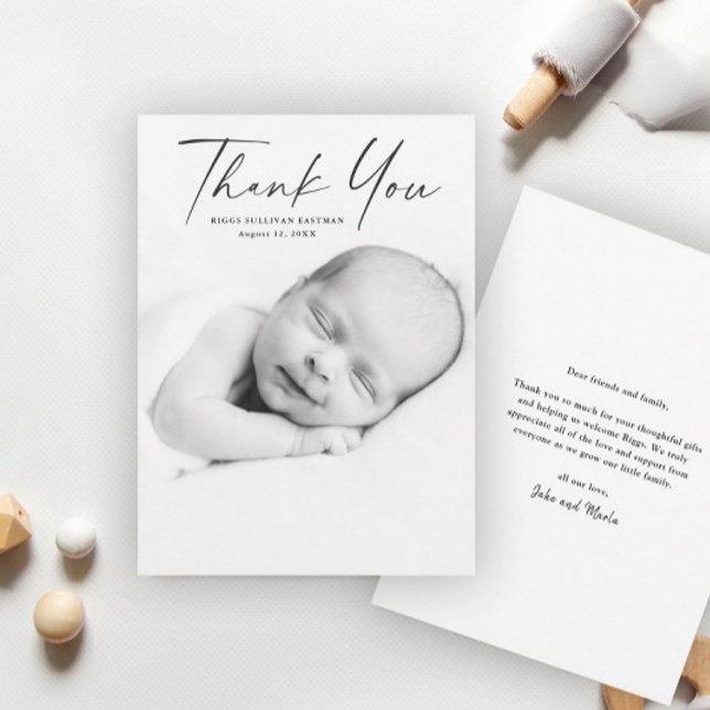 Modern Script Photo Baby Thank You Card (Creator Uploaded)