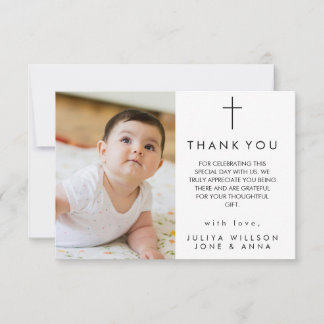 Modern Script Photo Baptism Thank You card