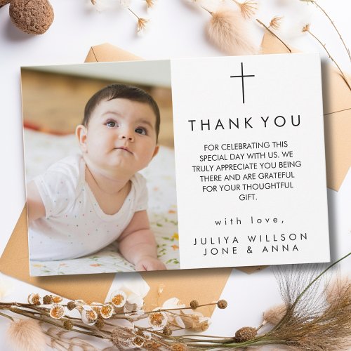 Modern Script Photo Baptism Thank You card