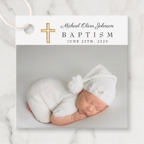 Modern Script Photo Baptism Thank You Favor Tags