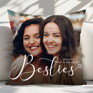 Modern Script Photo Besties Gift Throw Pillow