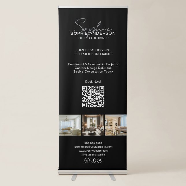 Modern Script Photo Black Professional Business Retractable Banner (Front)