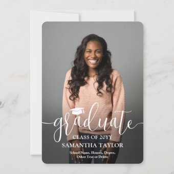 Modern Script & Photo Black White Graduation Party Invitation | Zazzle