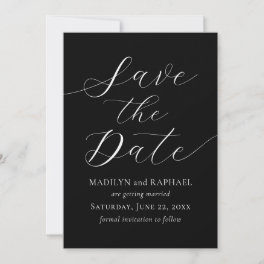 Modern Script Photo Black White Save The Date Card