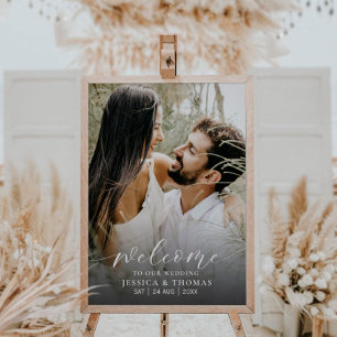Modern Script Photo Black & White Wedding Sign