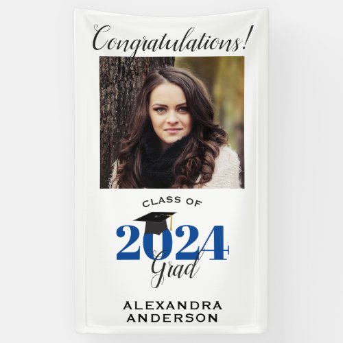 Modern Script Photo Blue Vertical Graduation Banner