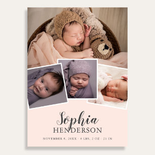 Modern Script Photo Blush Pink Birth Announcement