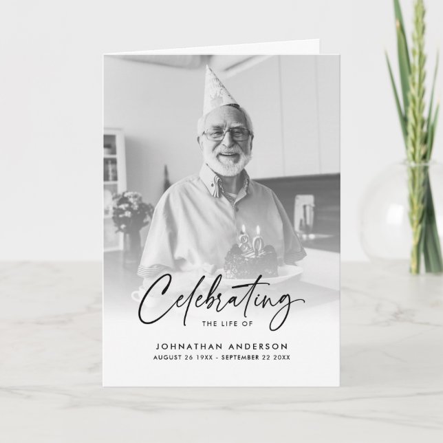 Modern Script Photo Celebration of Life Folded Program (Front)