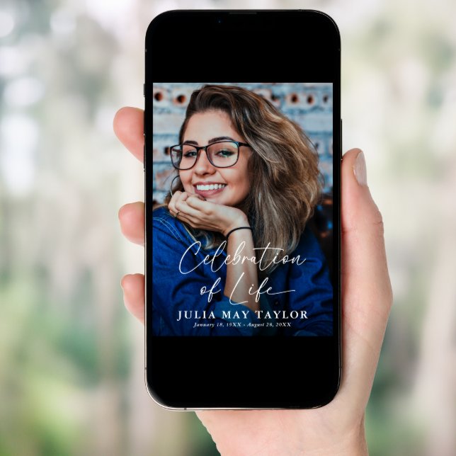 Modern Script Photo Celebration of Life Funeral Invitation (Front Digital)