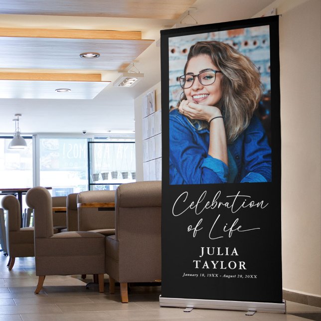 Modern Script Photo Celebration of Life Funeral Retractable Banner (Creator Uploaded)