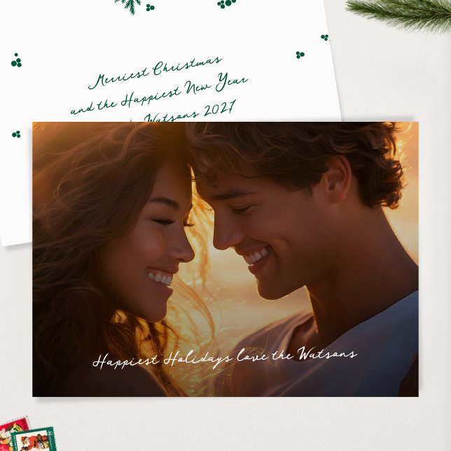 Modern Script Photo Christmas Happiest Holiday Card (Creator Uploaded)