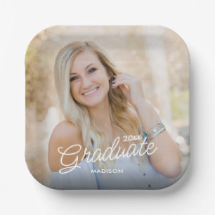 Modern Script Photo Class of 2026 Graduation Paper Plates